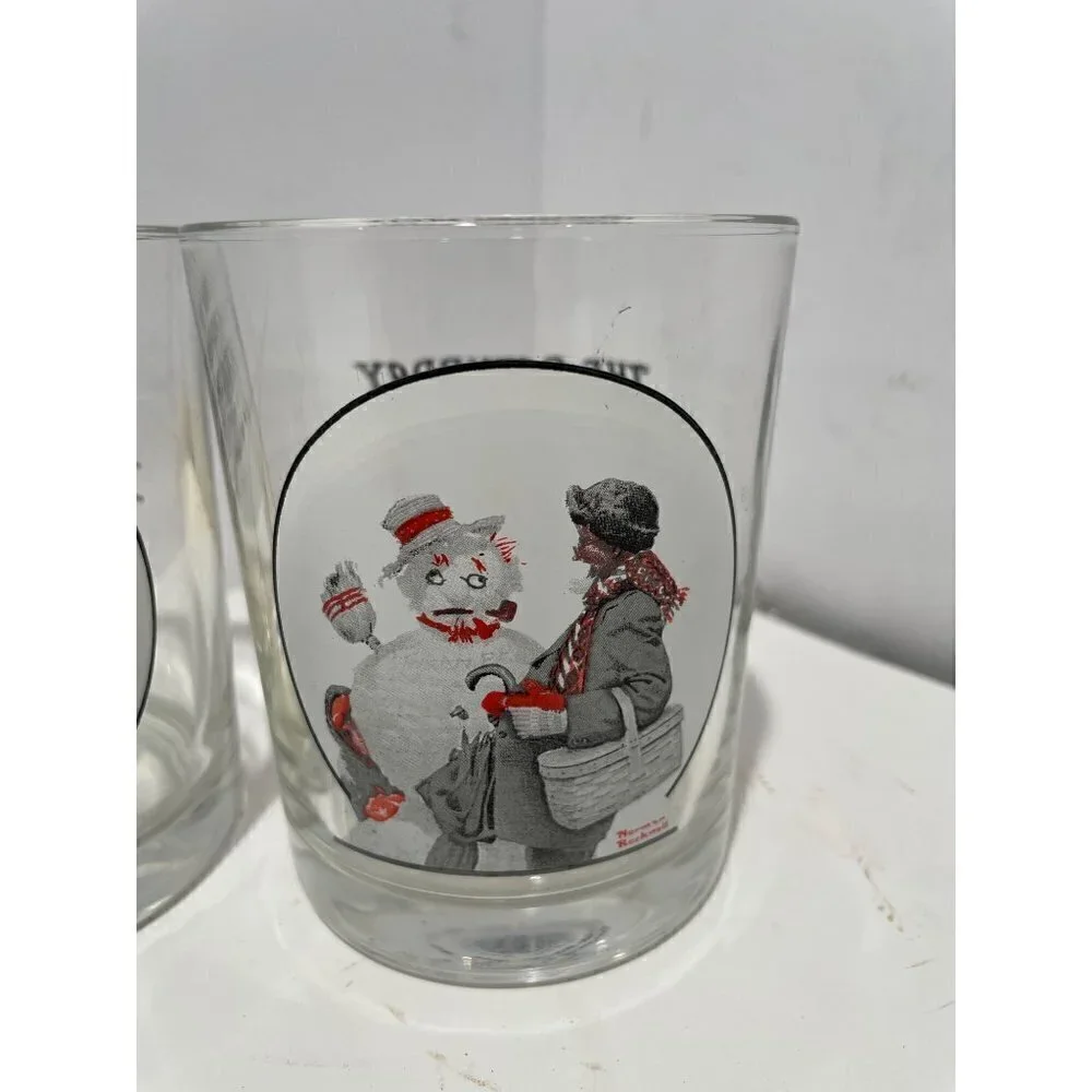 Vintage THE SATURDAY EVENING POST NORMAL ROCKWELL  4 GLASS SET COLLECTION